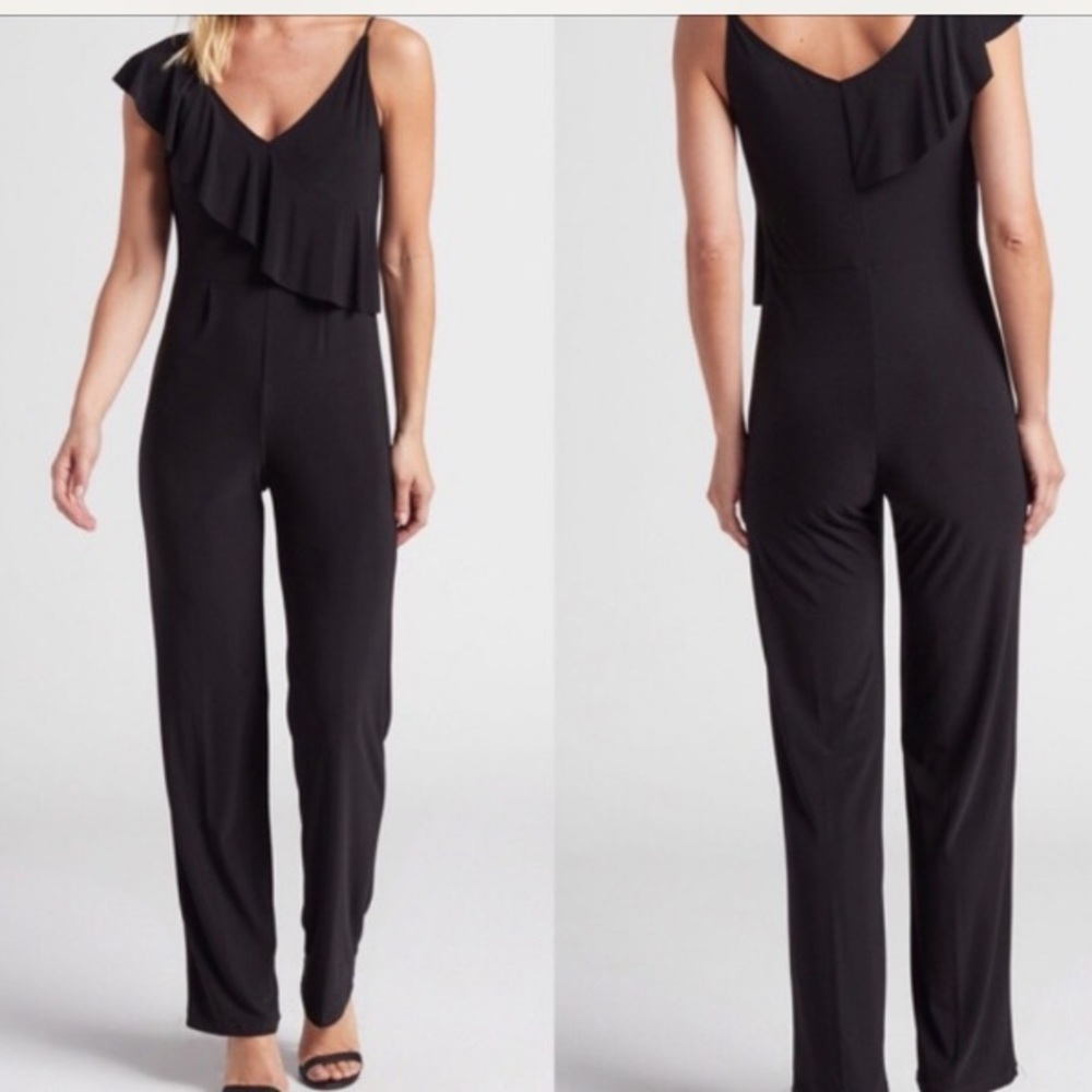 NWT Black Bebe Ruffle Jumpsuit (Size 10) - Picture 2 of 7